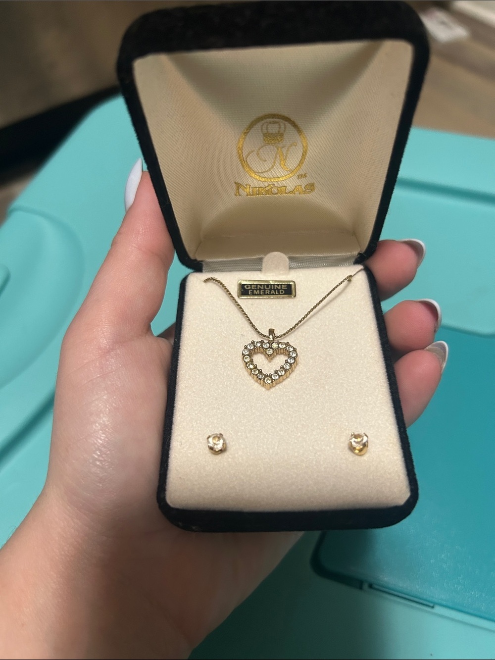 Gold Heart Pendant Necklace and Stud Set - - Gold